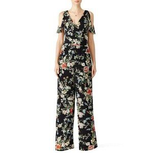 Slate & Willow Black Floral Cold Shoulder Jumpsuit Size 6